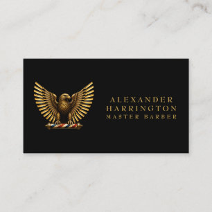Carte De Visite Logo de salon de coiffure Luxe Golden Eagle Barber