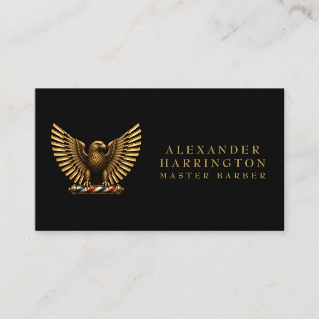 Carte De Visite Logo de salon de coiffure Luxe Golden Eagle Barber (Devant)