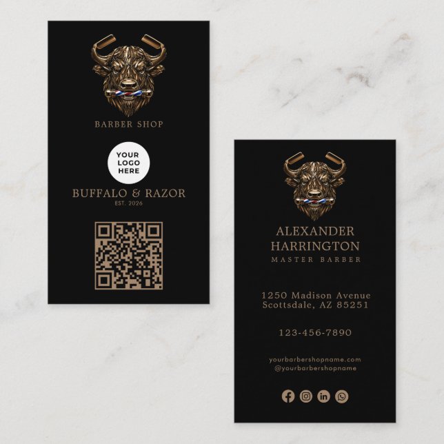 Carte De Visite Logo de salon de coiffure moderne en bronze buffle (Devant / Derrière)