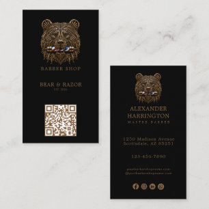 Carte De Visite Logo de salon de coiffure Ours Bronze Moderne avec