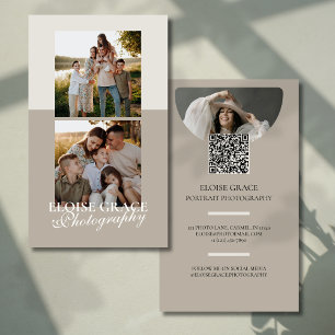 Carte De Visite Logo de script élégant et photo de code QR