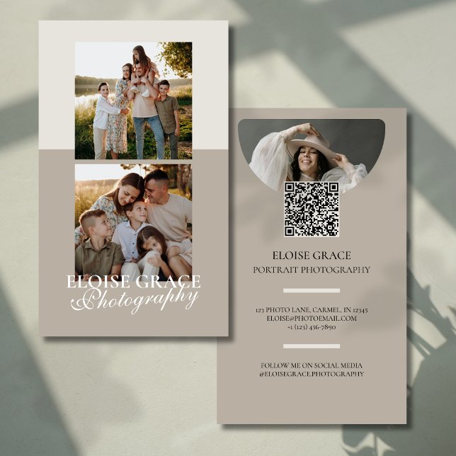 Carte De Visite Logo de script élégant et photo de code QR (Elegant and professional agent business card that makes a great first impression!)