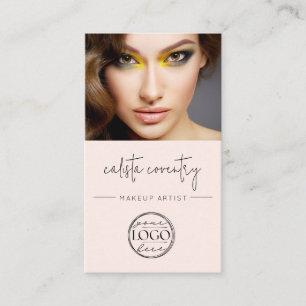 Carte De Visite Logo de script rose poudré Code QR Photo Maquillag