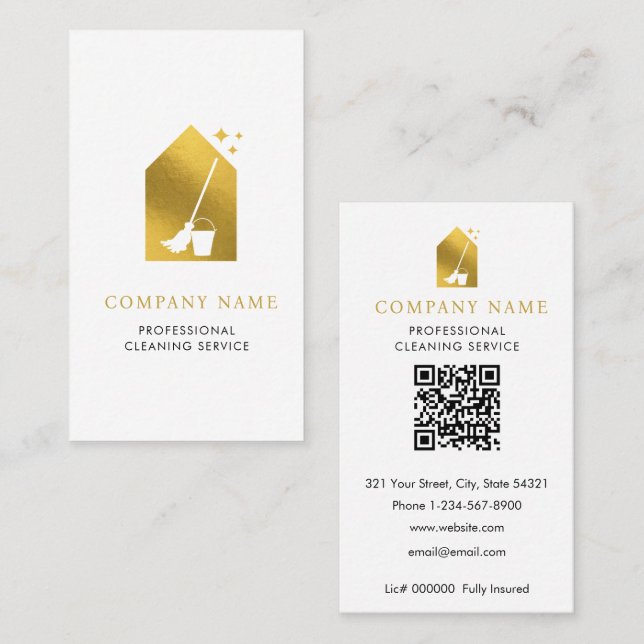 Carte De Visite Logo de service de nettoyage moderne avec code QR  (Devant / Derrière)