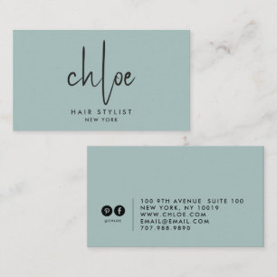 Carte De Visite Logo de signature de coiffeur bleu poussiéreux mod