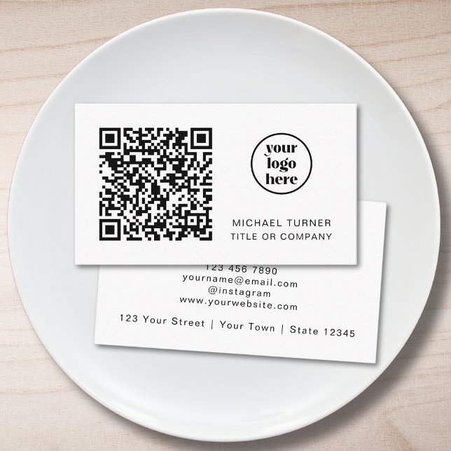Carte De Visite Logo de société de code QR moderne professionnel (Créateur téléchargé)