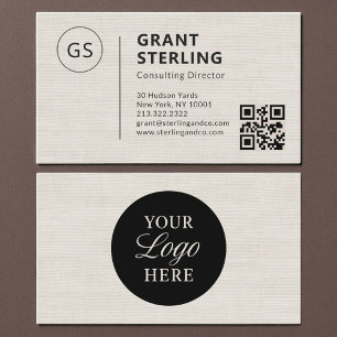 Carte De Visite Logo de société de code QR professionnel en lin 