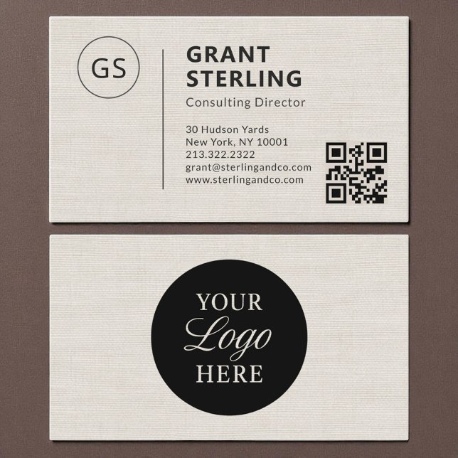 Carte De Visite Logo de société de code QR professionnel en lin  (Créateur téléchargé)