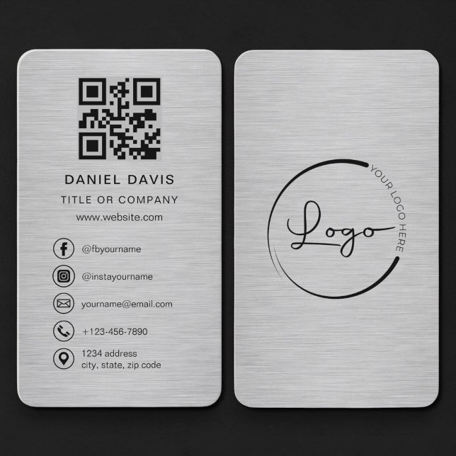 Carte De Visite Logo de société métallique Code QR  (Créateur téléchargé)