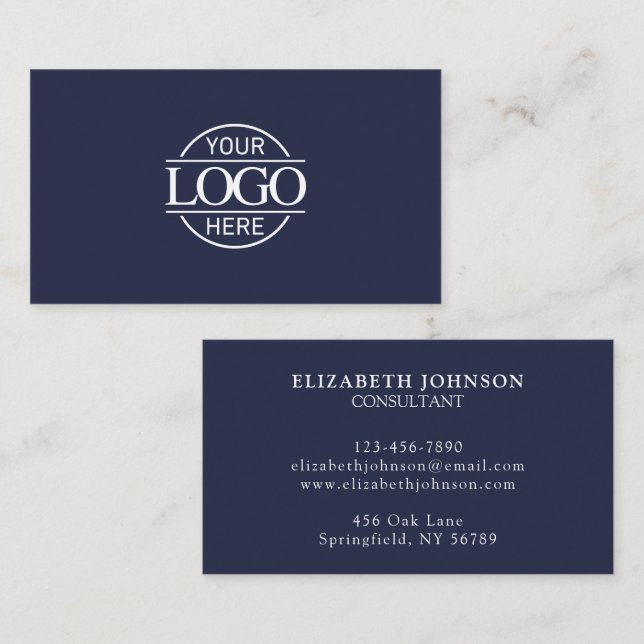 Carte De Visite Logo de société moderne Navy Blue professionnel (Devant / Derrière)