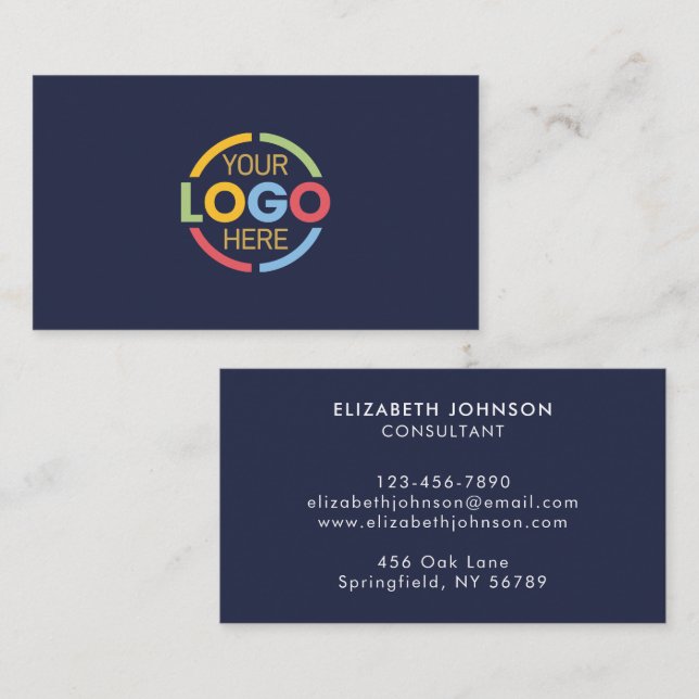 Carte De Visite Logo de société moderne Navy Blue professionnel (Devant / Derrière)