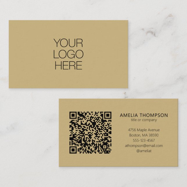 Carte De Visite Logo de société professionnel Code QR Marron Tan (Devant / Derrière)