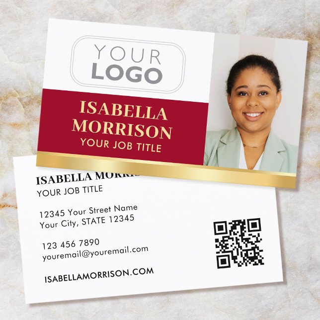 Carte De Visite Logo de société professionnel QR Rouge Or (Créateur téléchargé)