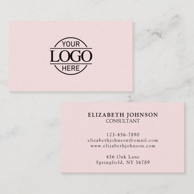 Carte De Visite Logo de société rose poudré simple et moderne prof (Devant / Derrière)