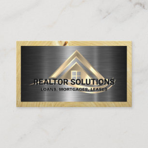 Carte De Visite Logo de solutions immobilières   Métallique et boi
