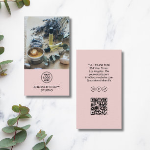 Carte De Visite Logo de Spa d'Aromathérapie QR Rose Professionnel