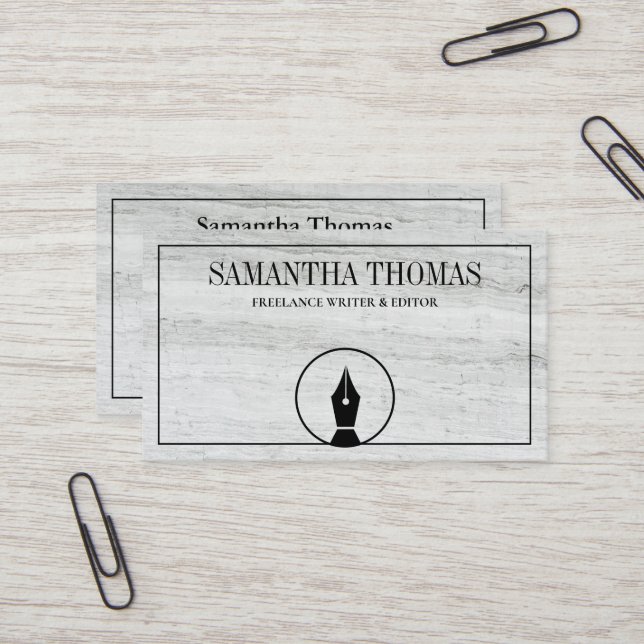 Carte De Visite Logo de stylo de l'agent notaire Écrivain de calli (Devant/Arrière en situation)