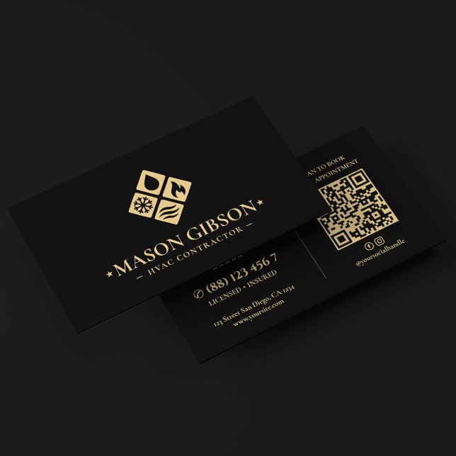 Carte De Visite Logo de technicien CVC moderne noir (Modern HVAC Technician Logo Black Business Card
)