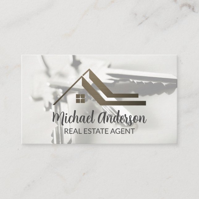 Carte De Visite Logo de toit immobilier | Clés de maison (Devant)