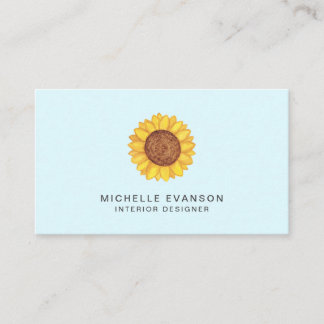 Carte De Visite Logo de tournesol à l'aquarelle jaune sur Aqua Blu