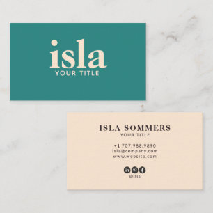 Carte De Visite Logo de typographie crème turquoise minimaliste