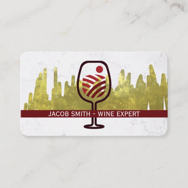 Carte De Visite Logo de vignoble | Marbre de feuille d'or (Devant)