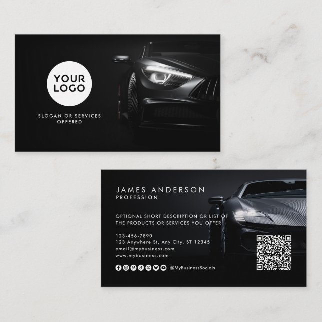 Carte De Visite Logo de voiture/automobile moderne avec QR code et (Devant / Derrière)