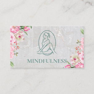 Carte De Visite Logo de yoga   Fleurs roses de marbre