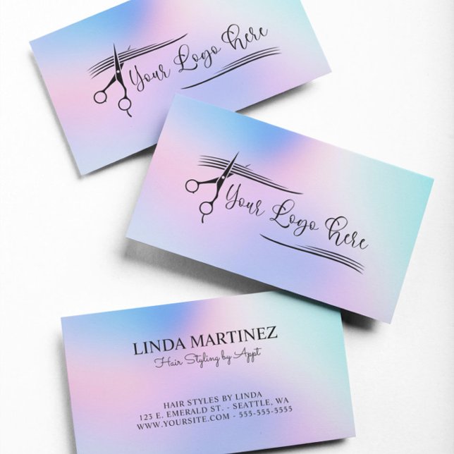 Carte De Visite Logo dégradé holographique rose pastel bleu (Pastel Pink Blue Holographic Gradient Logo Business Card)