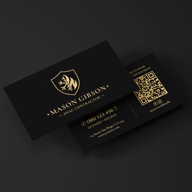 Carte De Visite Logo d'entrepreneur CVC moderne noir (Modern HVAC Contractor Logo Black Business Card
)