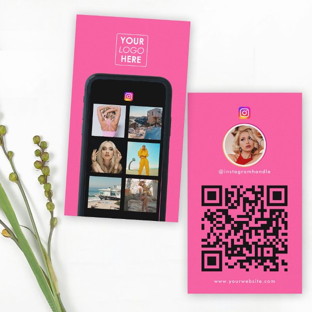 Carte De Visite Logo d'entreprise 7 Grille photo Médias sociaux Co (Business Logo 7 Photo Grid Social Media QR Code Business Card)