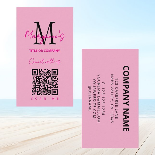 Carte De Visite Logo d'entreprise à code QR scannable rose (Créateur téléchargé)