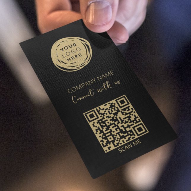 Carte De Visite Logo d'entreprise avec code QR noir moderne (Créateur téléchargé)