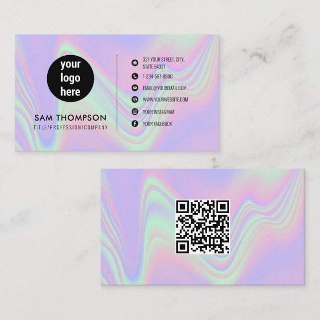 Carte De Visite Logo d'entreprise Code QR holographique moderne (Devant / Derrière)