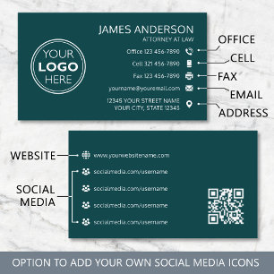 Carte De Visite Logo d'entreprise Code QR Télécopie Turquoise Prof