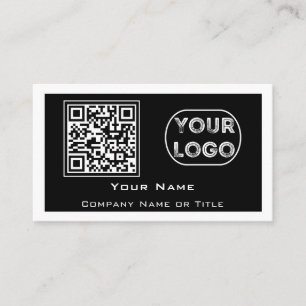 Carte De Visite Logo d'entreprise de code QR Noir minimaliste