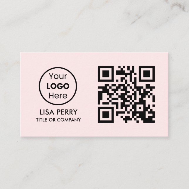 Carte De Visite Logo d'entreprise de code QR personnalisé | Rose b (Devant)
