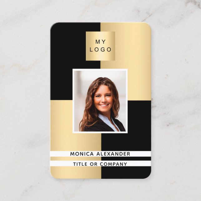 Carte De Visite Logo d'entreprise en or noir Code QR (Devant)