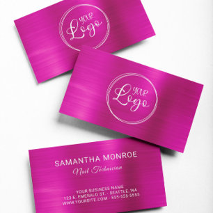 Carte De Visite Logo d'entreprise Faux rose chaud ombré Feuille