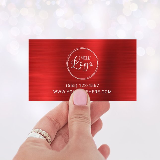 Carte De Visite Logo d'entreprise Faux Rouge Clair Feuille (Business Logo Faux Bright Red Foil Business Card)