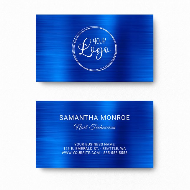 Carte De Visite Logo d'entreprise Faux Royal Blue Ombre Foil (Business Logo Faux Royal Blue Ombre Foil Business Card)