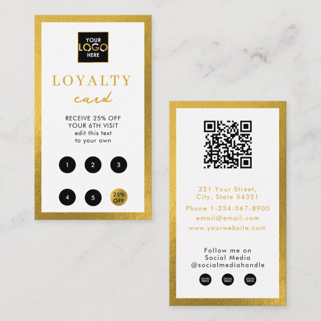 Carte De Visite Logo d'entreprise Gold Blanc Code QR Fidélité (Devant / Derrière)