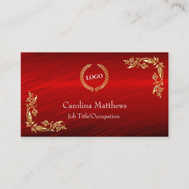 Carte De Visite Logo d'entreprise Gold Foil Corner Floral Rouge (Devant)