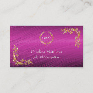Carte De Visite Logo d'entreprise Gold Foil Floral Corner Magenta