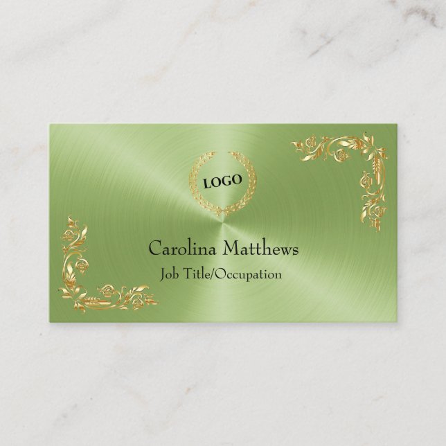 Carte De Visite Logo d'entreprise Gold Foil Floral Corner Vert (Devant)