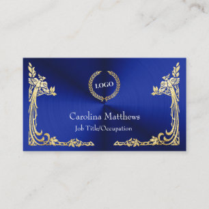 Carte De Visite Logo d'entreprise Gold Foil Peacock Corner bleu