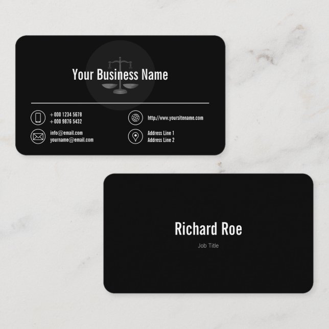 Carte De Visite Logo d'entreprise Icônes blanches Classy Black (Devant / Derrière)