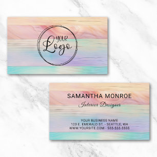 Carte De Visite Logo d'entreprise Licorne Pastel Dégradé Bois