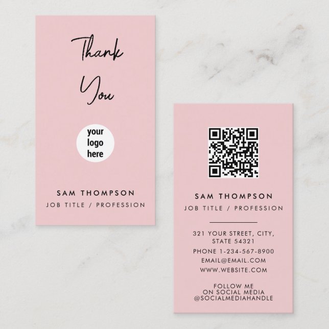 Carte De Visite Logo d'entreprise Merci QR Code rose (Devant / Derrière)