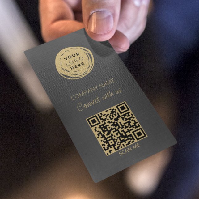 Carte De Visite Logo d'entreprise moderne avec code QR gris (Créateur téléchargé)